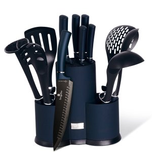 Jogo Facas Utensílios Suporte 12pçs Aquamarine Berlinger Haus Utensílios Cozinha Profissional