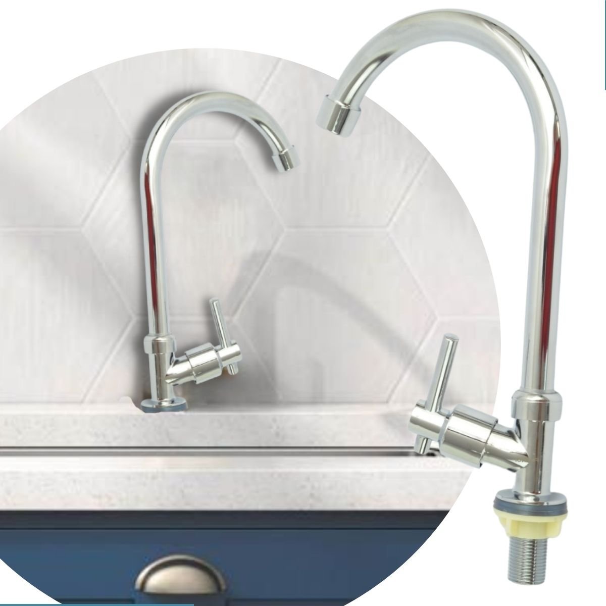 Torneira Banheiro Cozinha Lavabo de Bancada em Metal e ABS Giratoria Água Fria Curva Cromada
