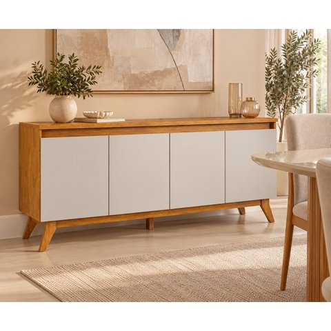 Buffet Aparador 4 Portas MDP/MDF Mel Off White 156cm Eifel Marrom