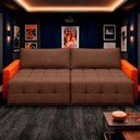 Ver imagem 5 de Sofá Retrátil Reclinável Living Cinema Linho/Corino 226cm Átrio – Paraná Metal:Marrom