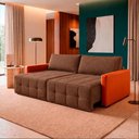 Ver imagem 2 de Sofá Retrátil Reclinável Living Cinema Linho/Corino 226cm Átrio – Paraná Metal:Marrom