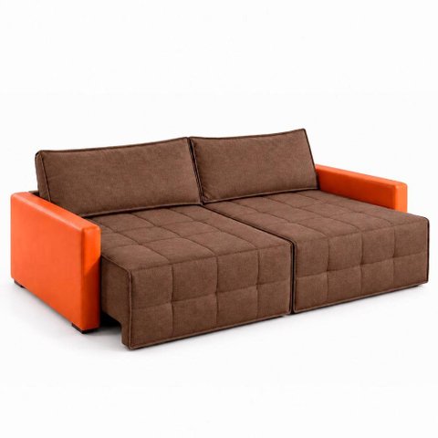 Sofá Retrátil Reclinável Living Cinema Linho/Corino 226cm Átrio – Paraná Metal:Marrom