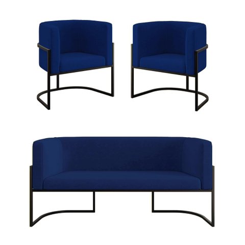Kit Sofá 2 Lugares + 2 Poltronas para Recepção – Balaqui Cor:azul Marinho