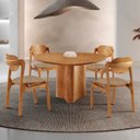 Ver imagem 1 de Conjunto Mesa de Jantar Helena Tampo Organico Laminado 4 Cadeiras Celeste Gold Natural Turim/Imbuia Marrom