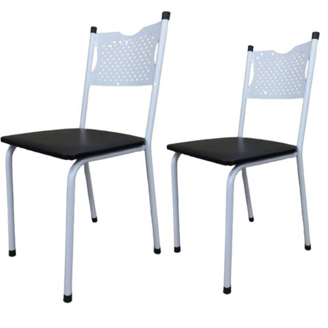 Kit 2 Cadeira para Cozinha Mc Tubular Almofadada Estrutura Branca com Assento Preto Medcombo