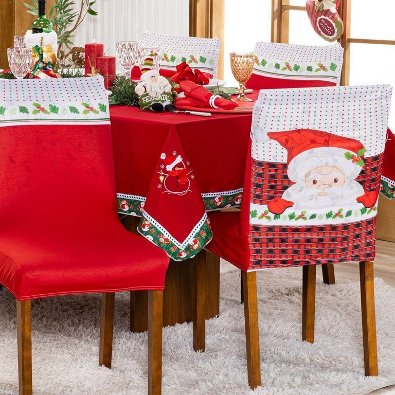 Kit Capas de Cadeira Jantar Estampadas Natalina Ajustável C/ Elástico 04 Pçs - Papai Noel