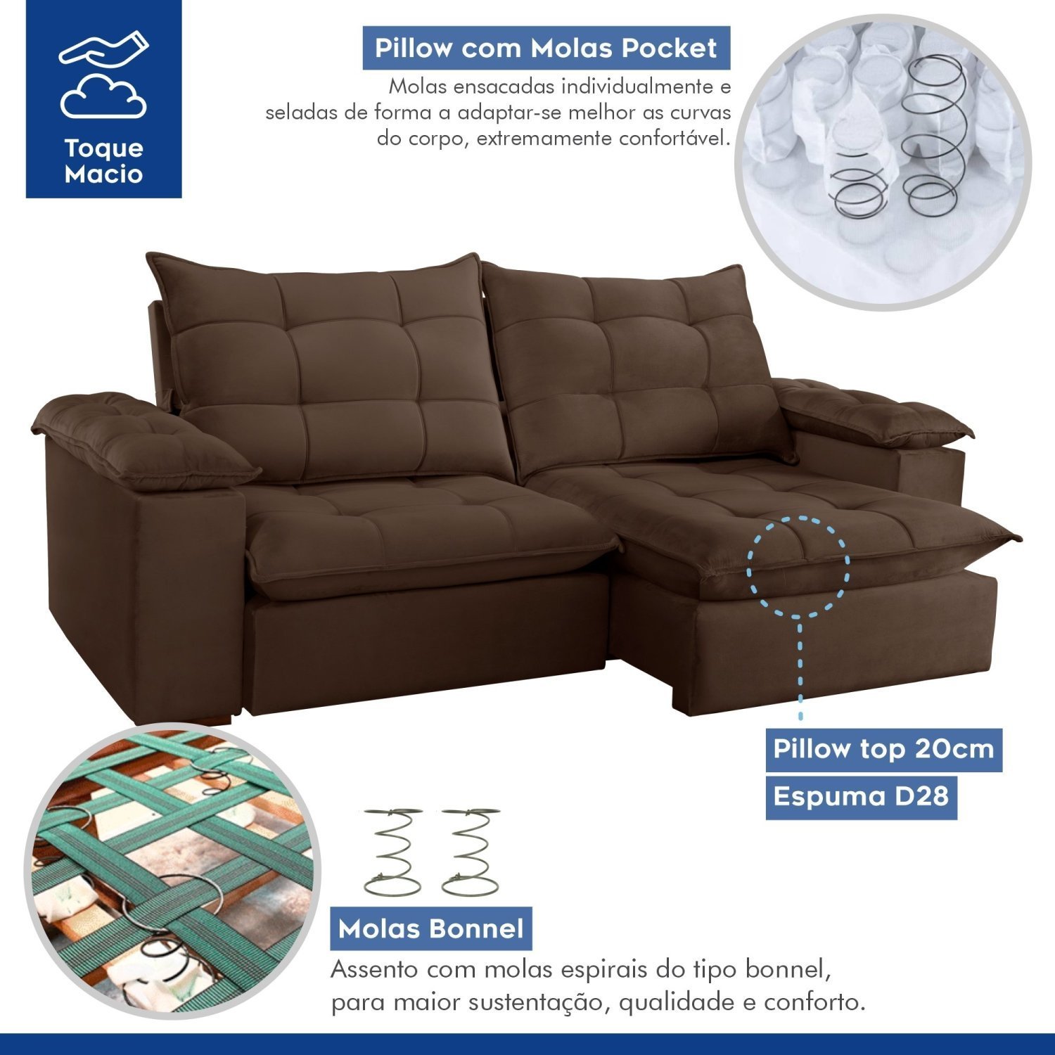 Sofa Retrátil e Reclinável 5 Lugares 290cm Espanha Veludo  - 4