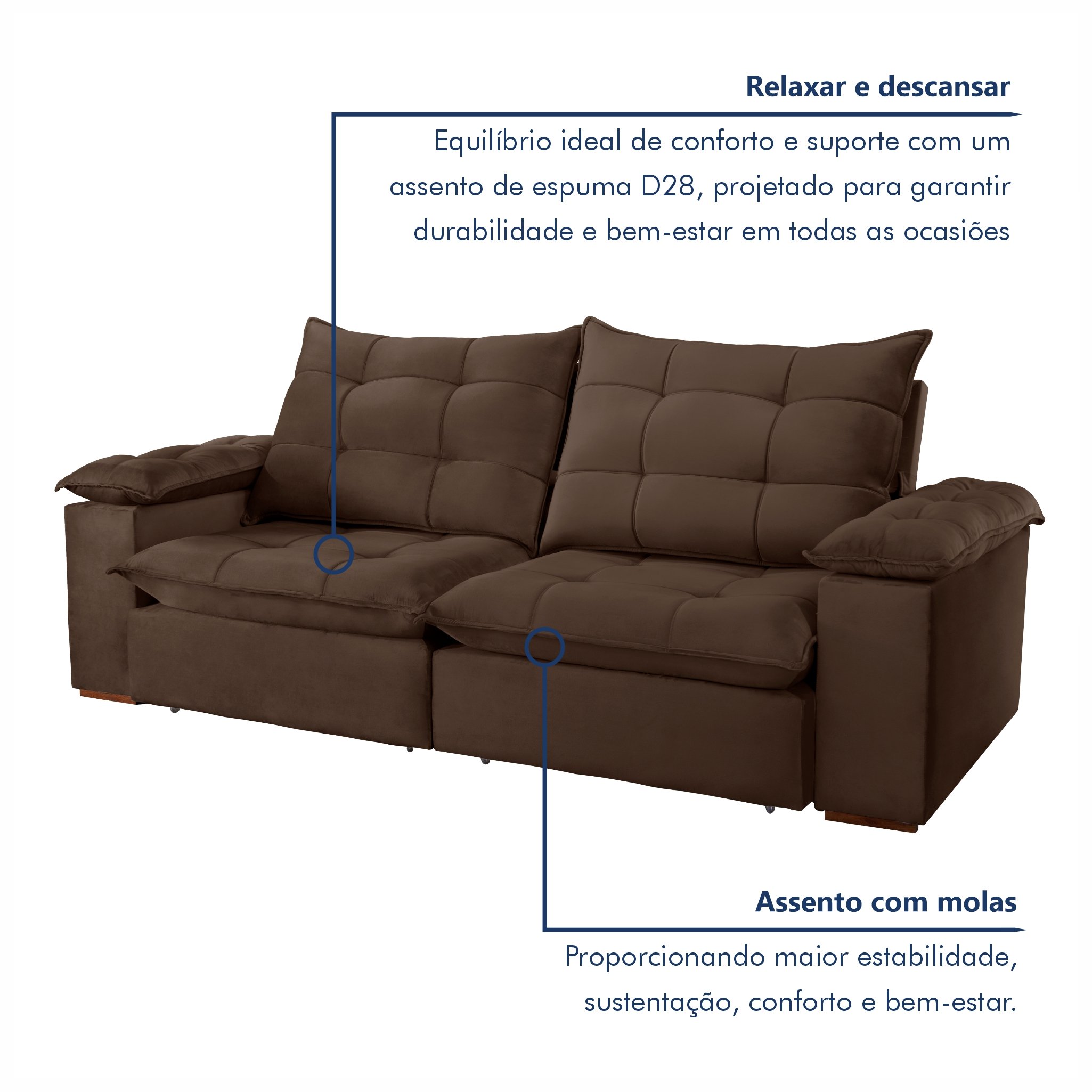 Sofa Retrátil e Reclinável 5 Lugares 290cm Espanha Veludo  - 6