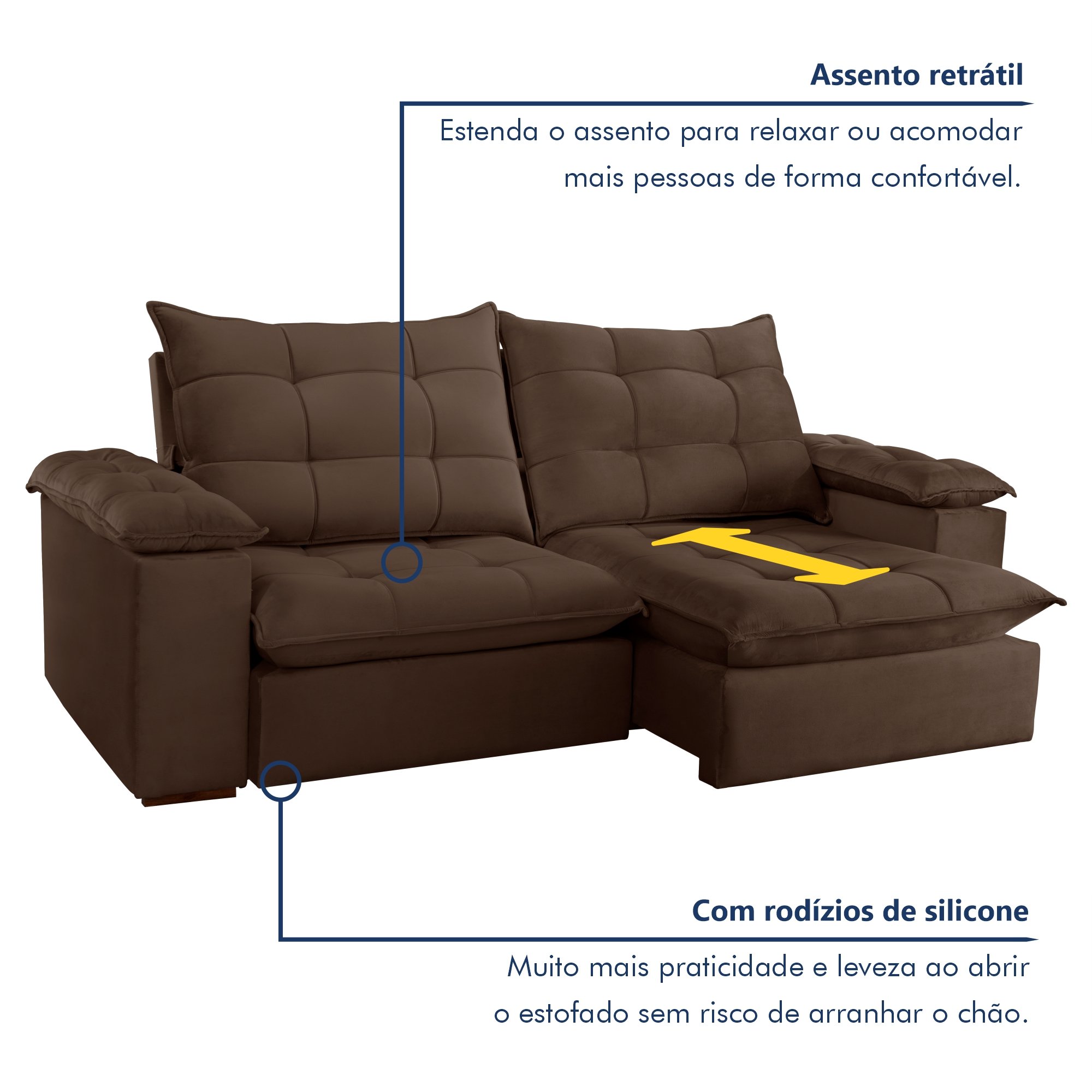 Sofa Retrátil e Reclinável 5 Lugares 290cm Espanha Veludo  - 3