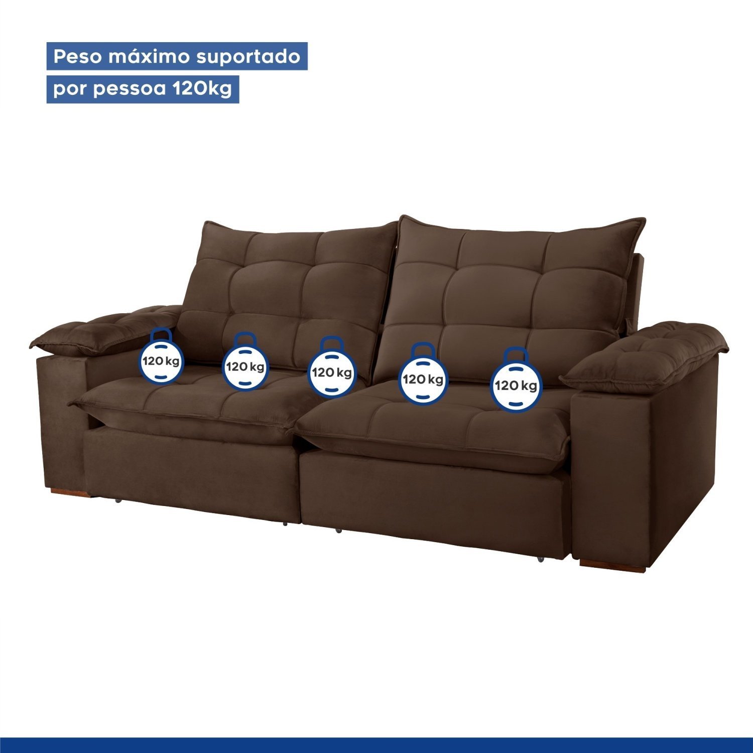 Sofa Retrátil e Reclinável 5 Lugares 290cm Espanha Veludo  - 6