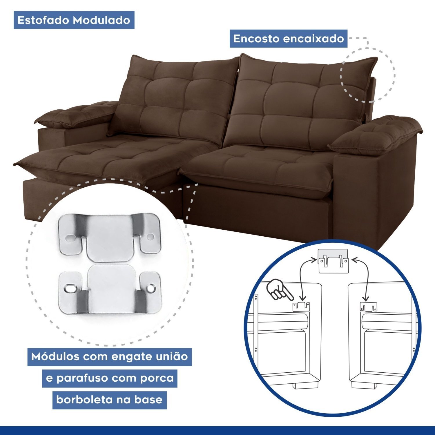 Sofa Retrátil e Reclinável 5 Lugares 290cm Espanha Veludo  - 5