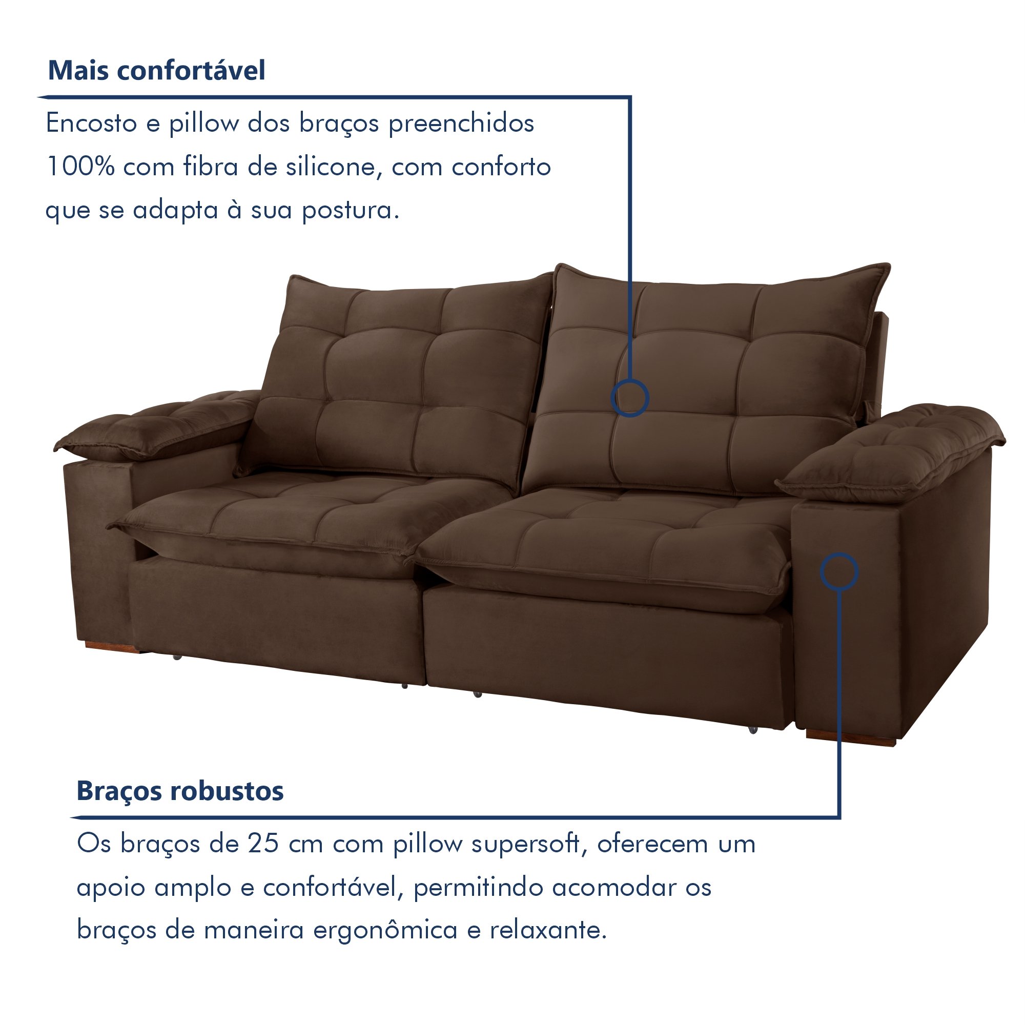 Sofa Retrátil e Reclinável 5 Lugares 290cm Espanha Veludo  - 5