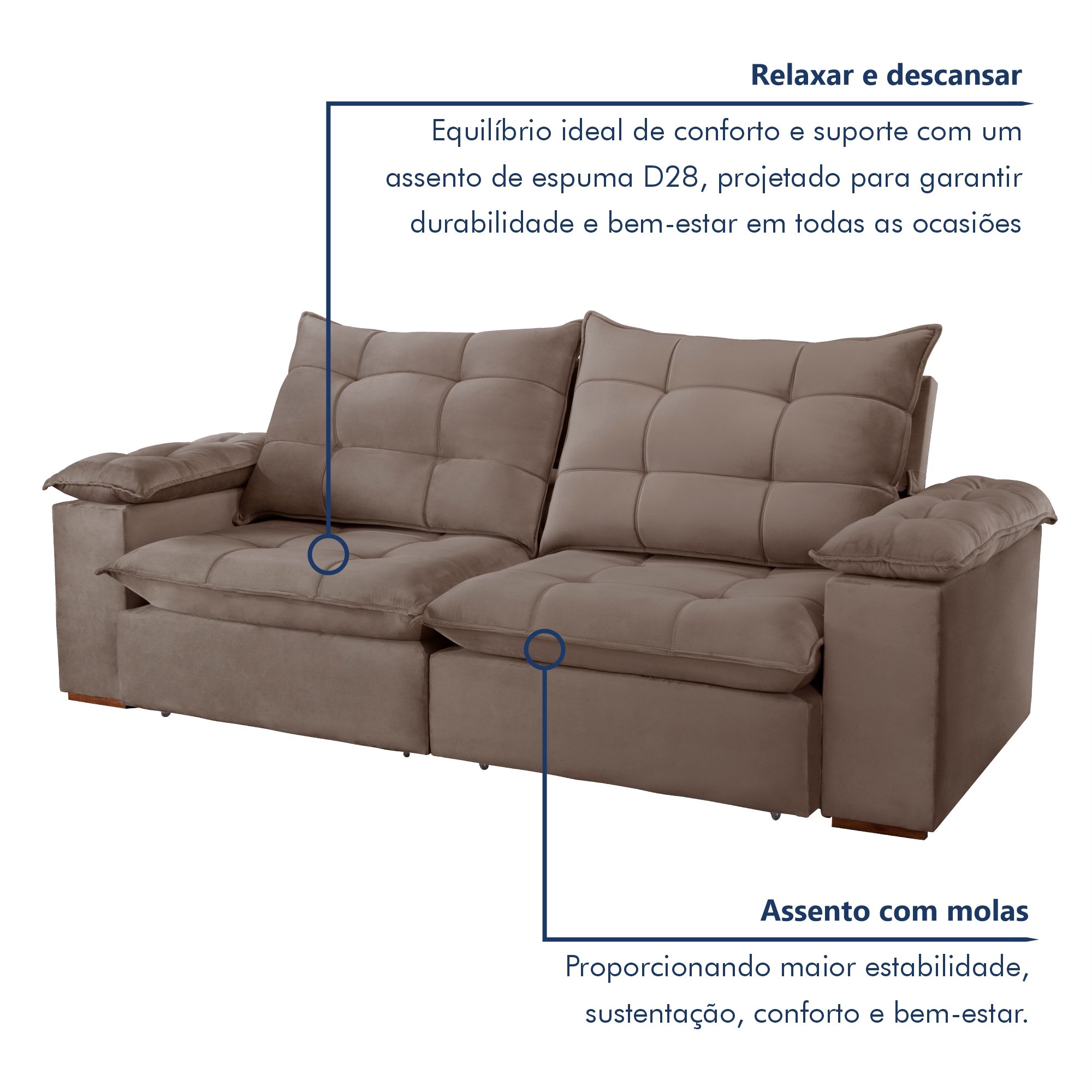 Sofa Retrátil e Reclinável 5 Lugares 290cm Espanha Veludo   - 6