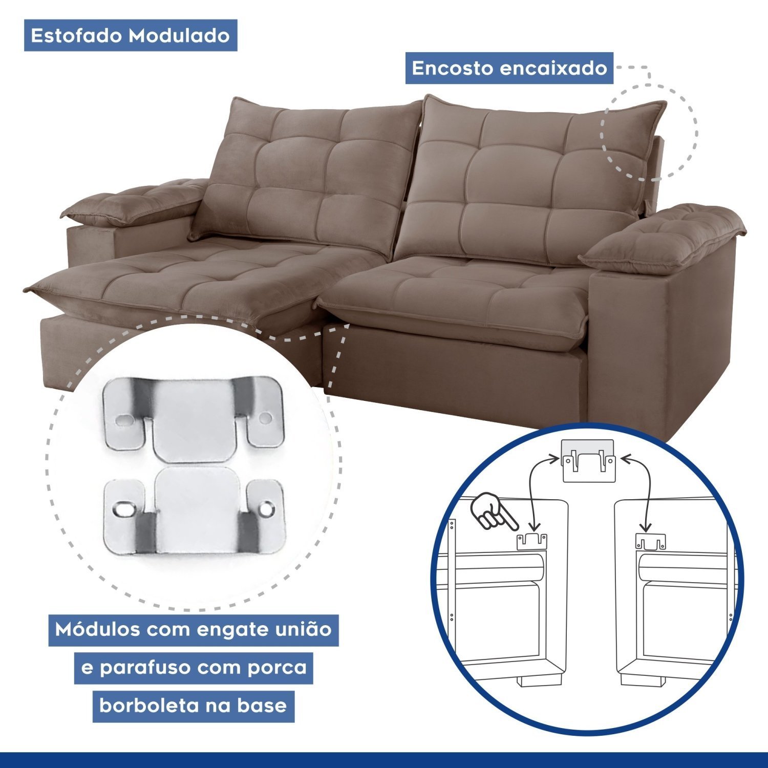 Sofa Retrátil e Reclinável 5 Lugares 290cm Espanha Veludo   - 5