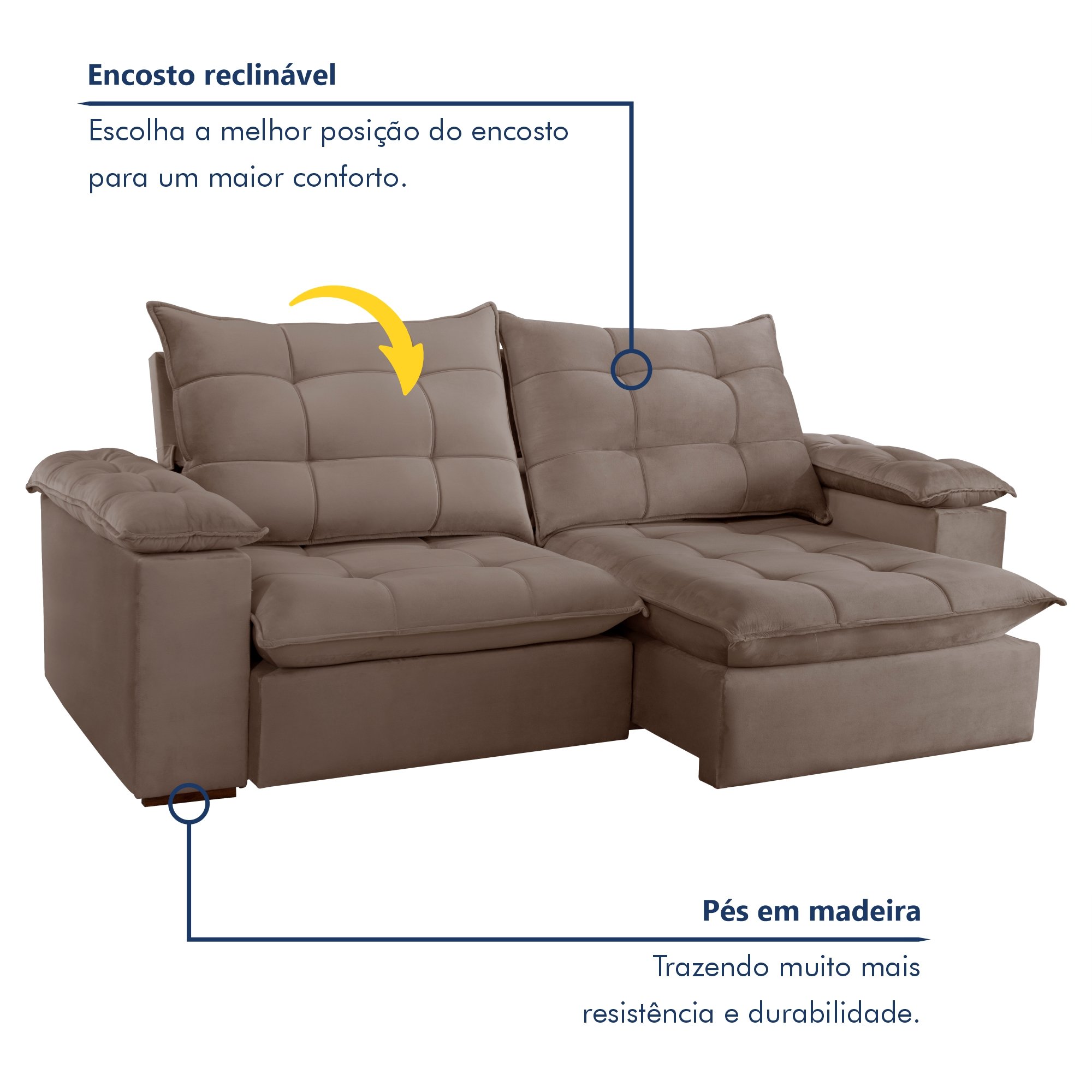 Sofa Retrátil e Reclinável 5 Lugares 290cm Espanha Veludo   - 2