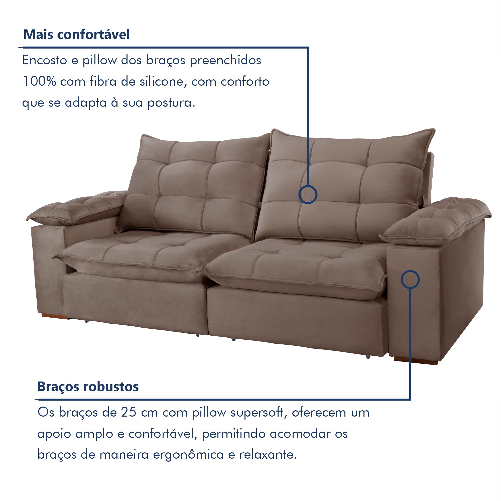 Sofa Retrátil e Reclinável 5 Lugares 290cm Espanha Veludo   - 5