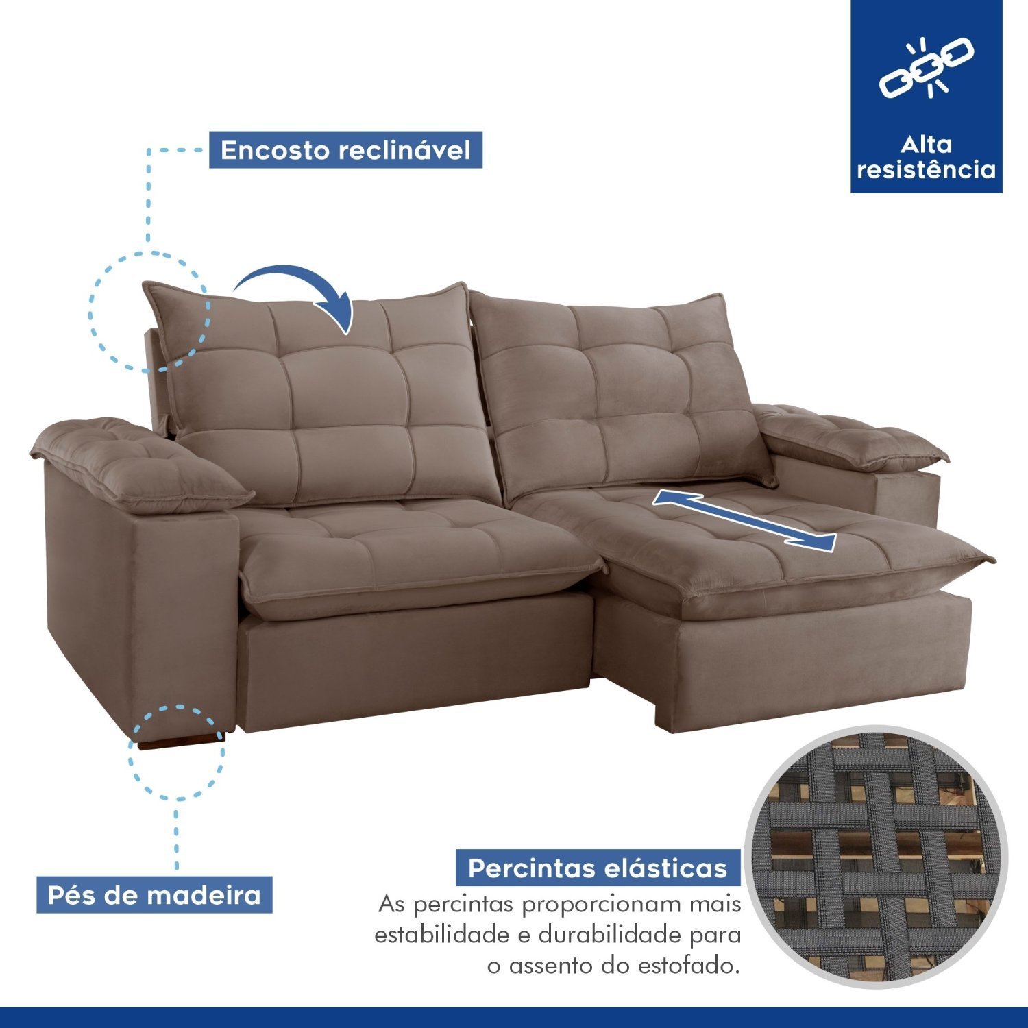 Sofa Retrátil e Reclinável 5 Lugares 290cm Espanha Veludo   - 2