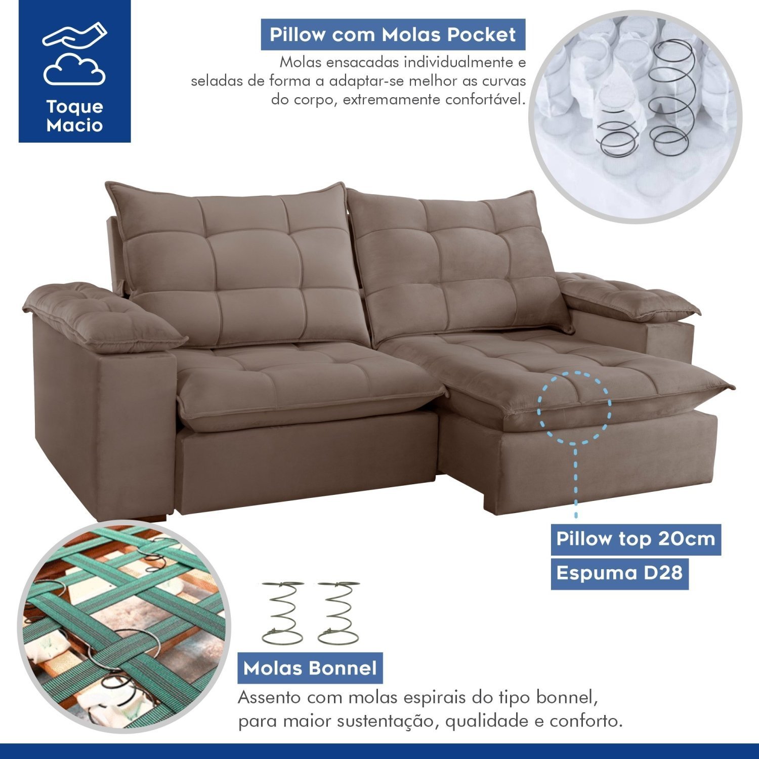 Sofa Retrátil e Reclinável 5 Lugares 290cm Espanha Veludo   - 4