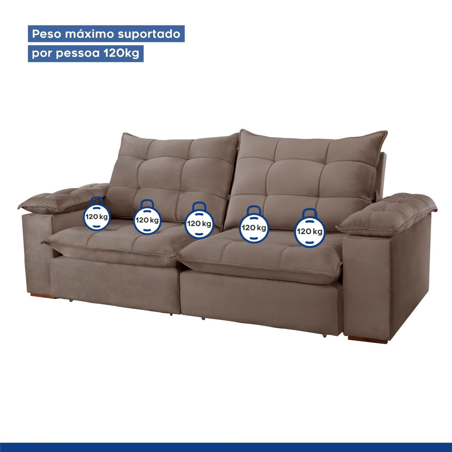 Sofa Retrátil e Reclinável 5 Lugares 290cm Espanha Veludo   - 6