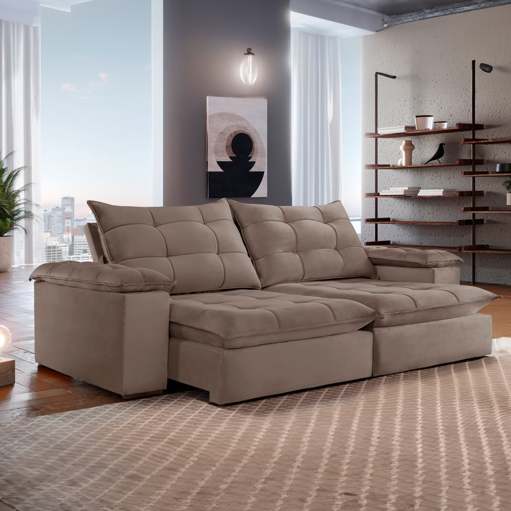 Sofa Retrátil e Reclinável 5 Lugares 290cm Espanha Veludo   - 1