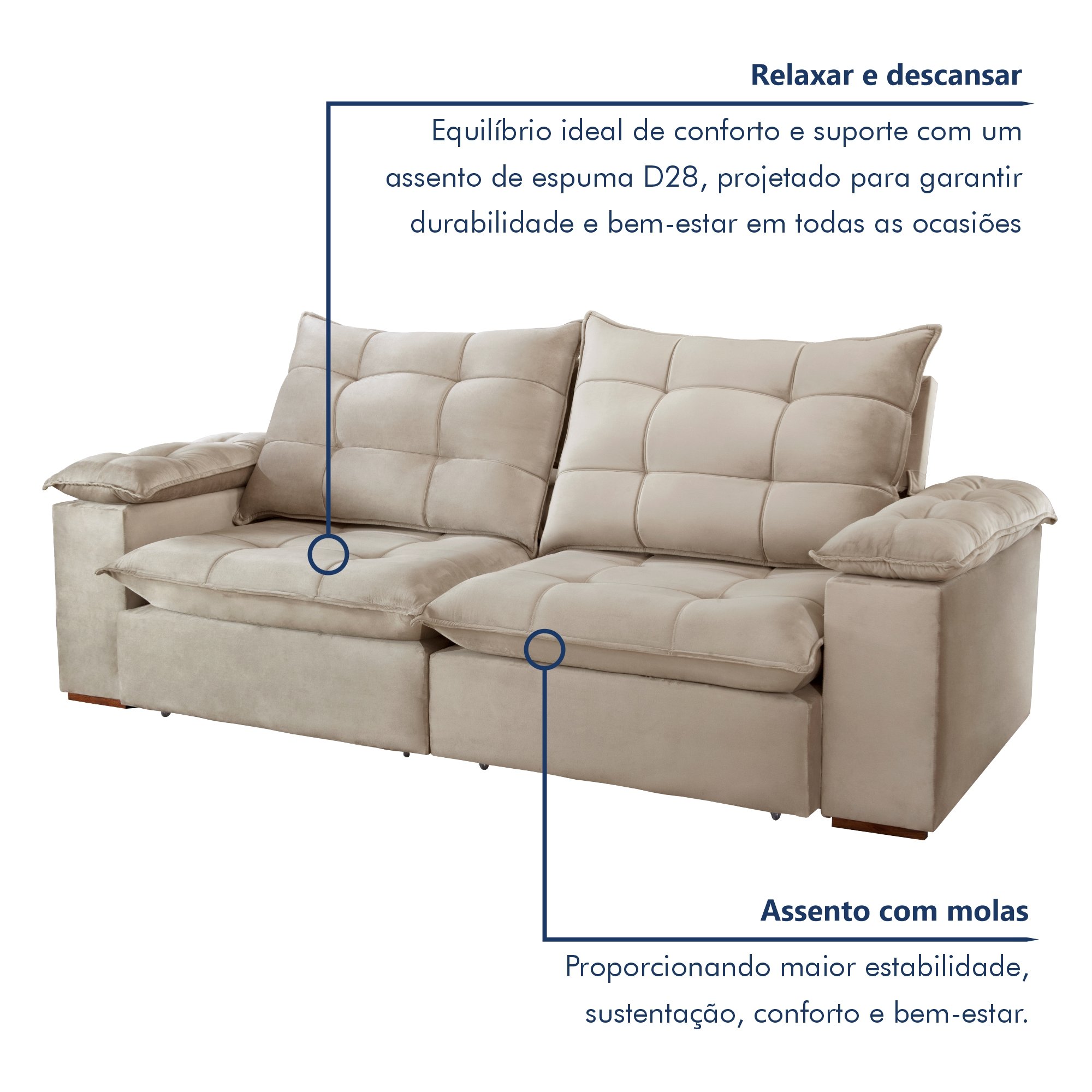 Sofa Retrátil e Reclinável 5 Lugares 290cm Espanha Veludo   - 6