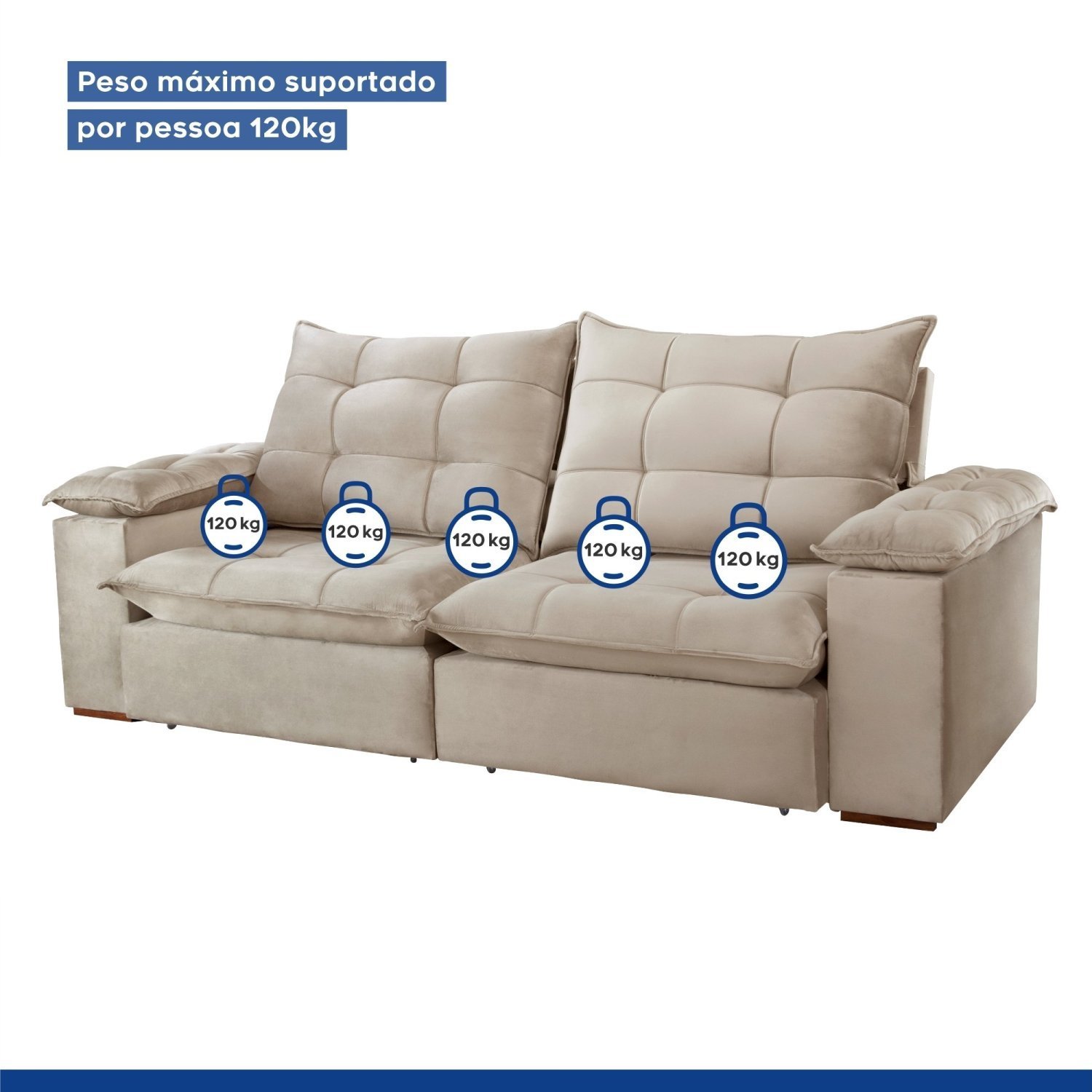 Sofa Retrátil e Reclinável 5 Lugares 290cm Espanha Veludo   - 6