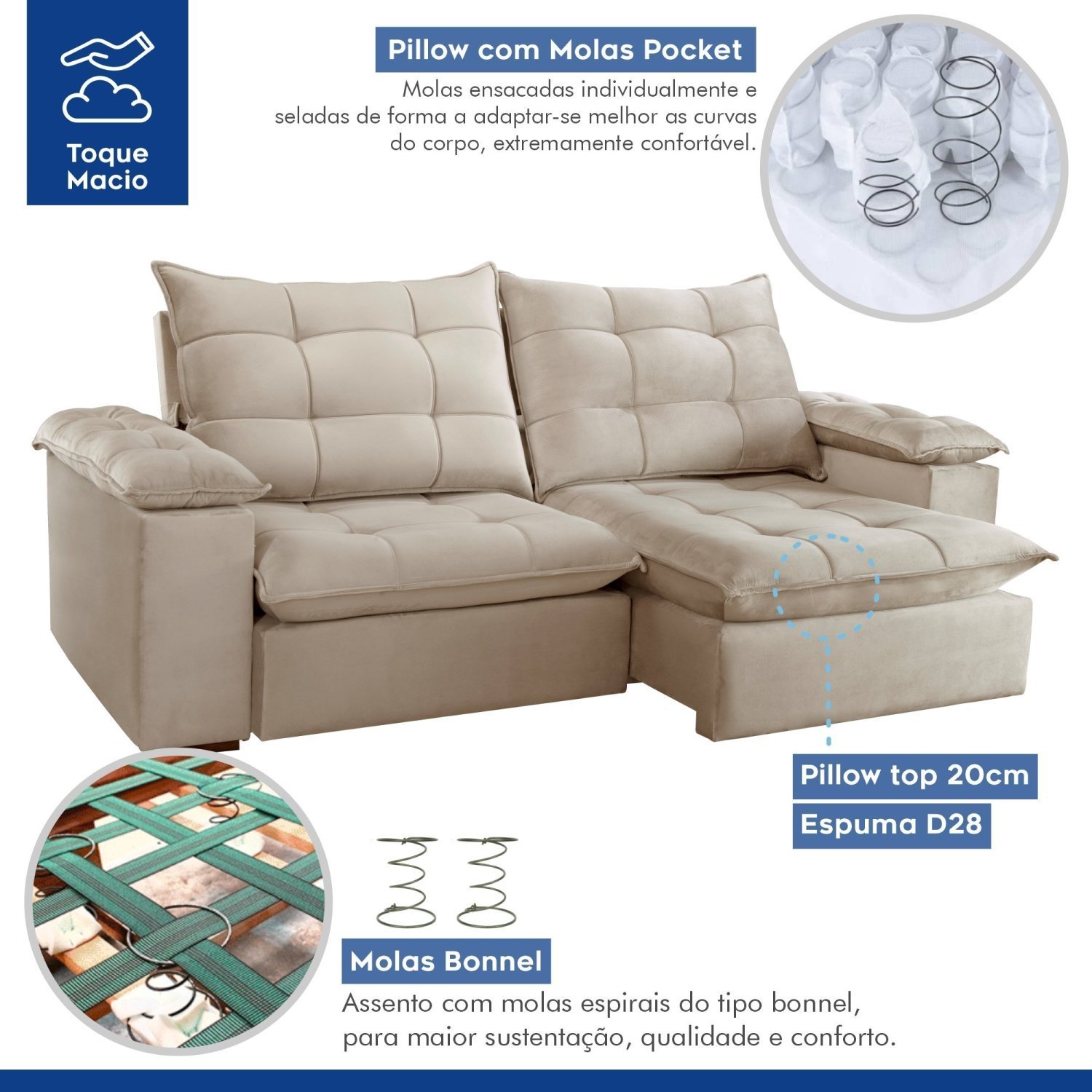 Sofa Retrátil e Reclinável 5 Lugares 290cm Espanha Veludo   - 4