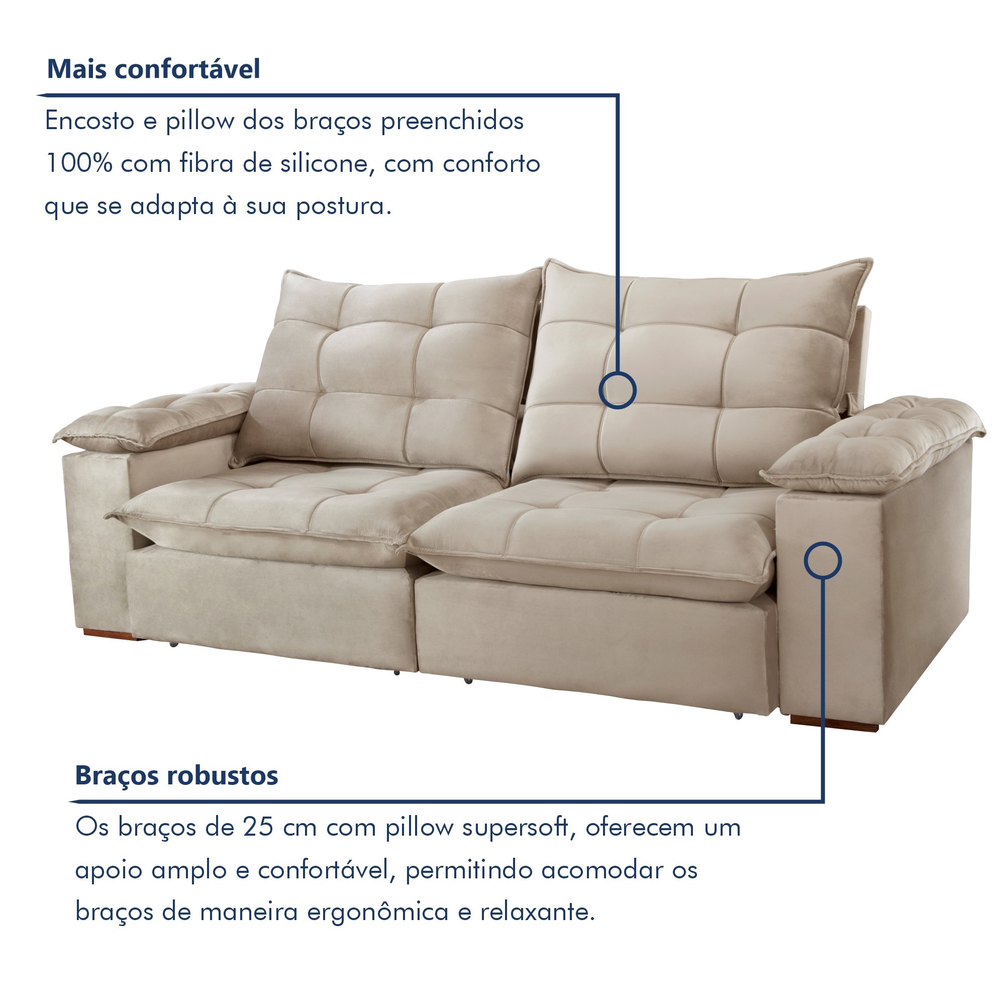 Sofa Retrátil e Reclinável 5 Lugares 290cm Espanha Veludo   - 5