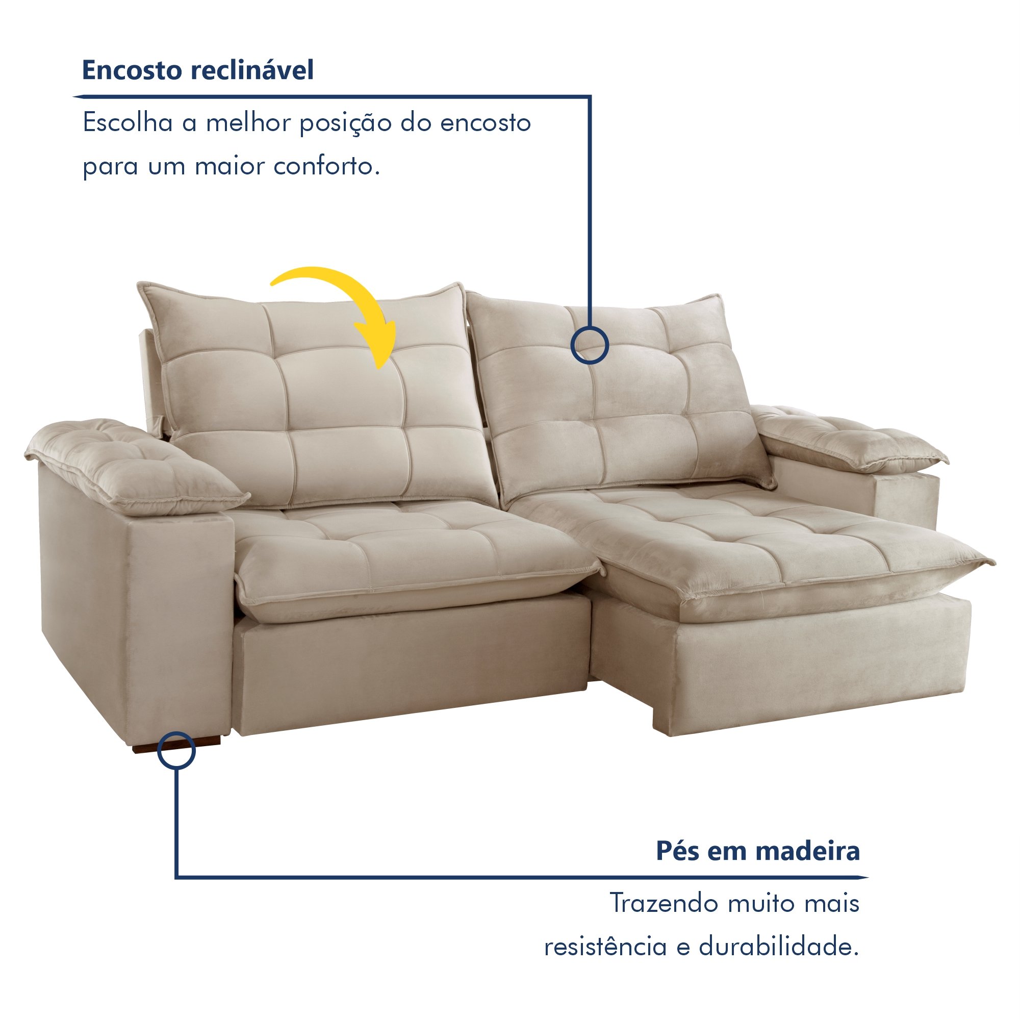 Sofa Retrátil e Reclinável 5 Lugares 290cm Espanha Veludo   - 2