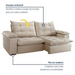 Sofa Retrátil e Reclinável 5 Lugares 290cm Espanha Veludo   - 2