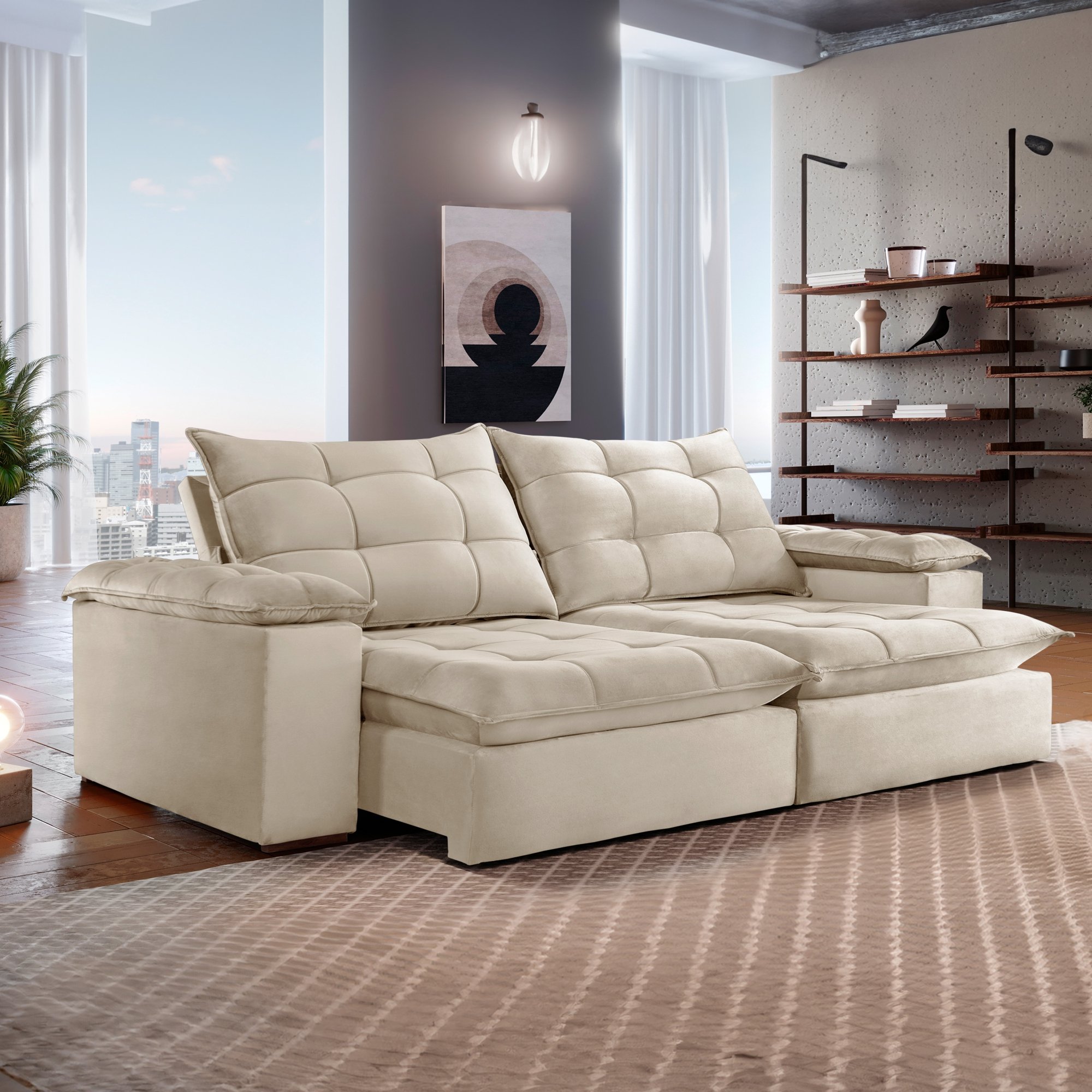 Sofa Retrátil e Reclinável 5 Lugares 290cm Espanha Veludo  