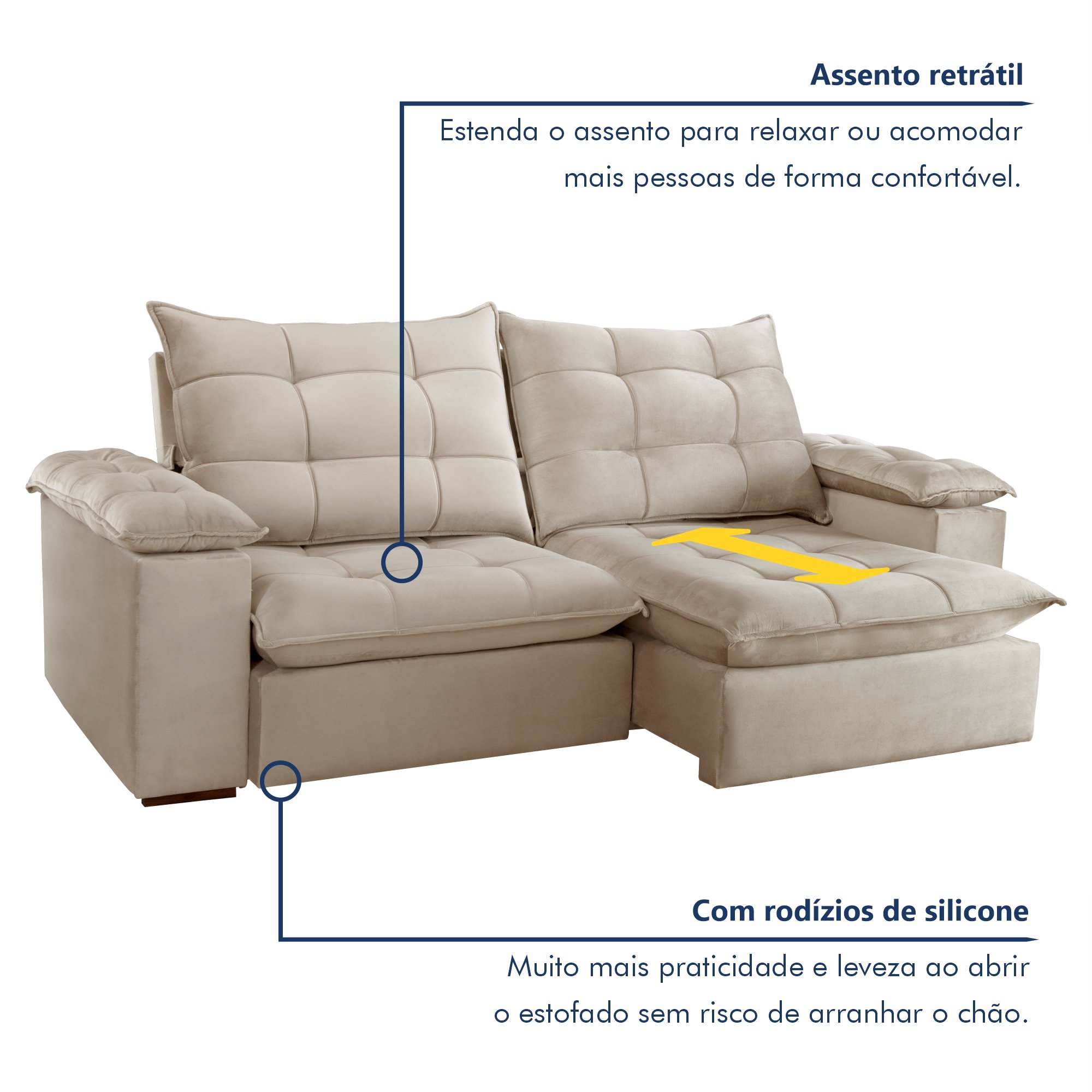 Sofa Retrátil e Reclinável 5 Lugares 290cm Espanha Veludo   - 3