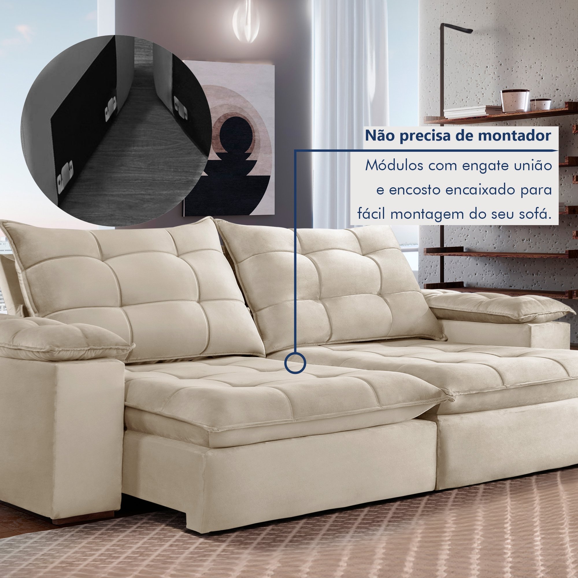 Sofa Retrátil e Reclinável 5 Lugares 290cm Espanha Veludo   - 7