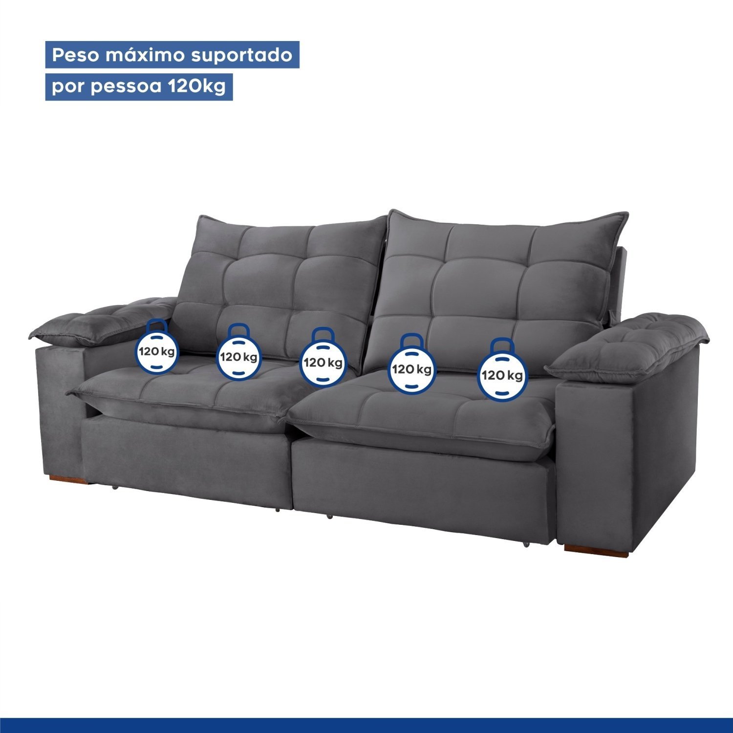 Sofa Retrátil e Reclinável 5 Lugares 290cm Espanha Veludo  - 6