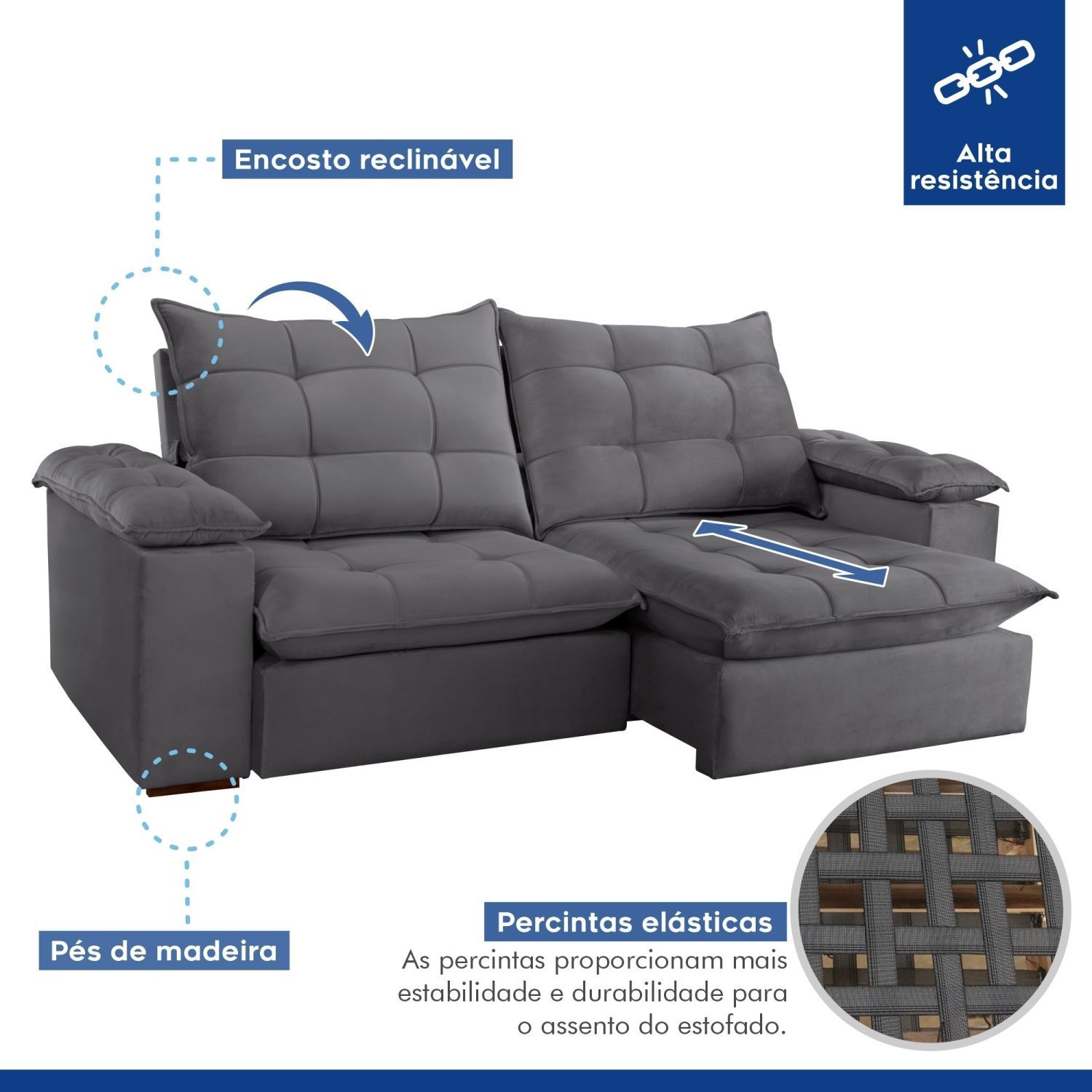 Sofa Retrátil e Reclinável 5 Lugares 290cm Espanha Veludo  - 2