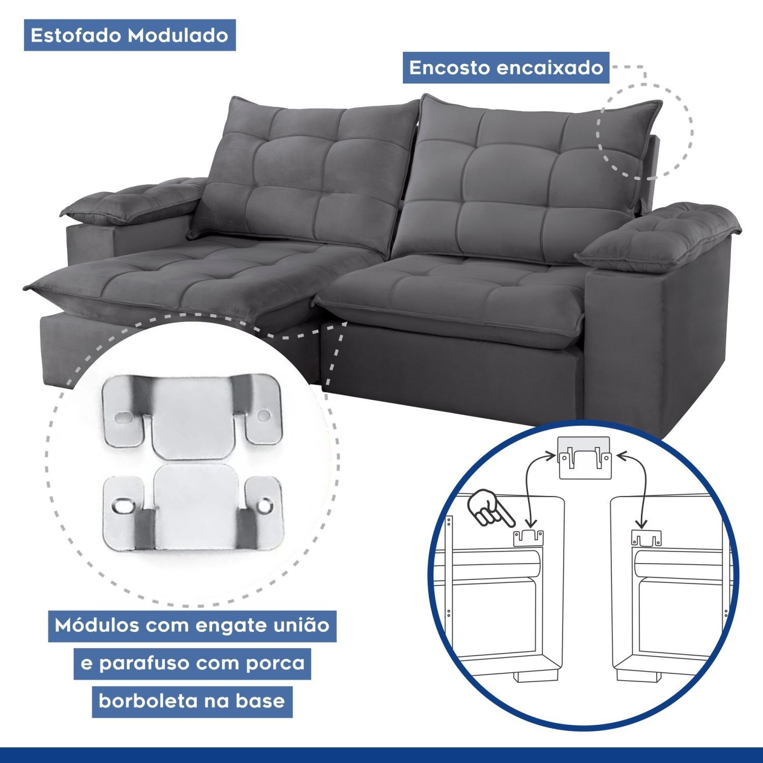 Sofa Retrátil e Reclinável 5 Lugares 290cm Espanha Veludo  - 5