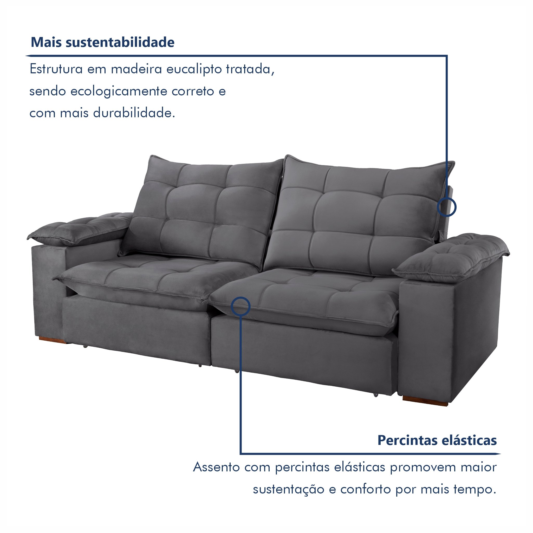 Sofa Retrátil e Reclinável 5 Lugares 290cm Espanha Veludo  - 4