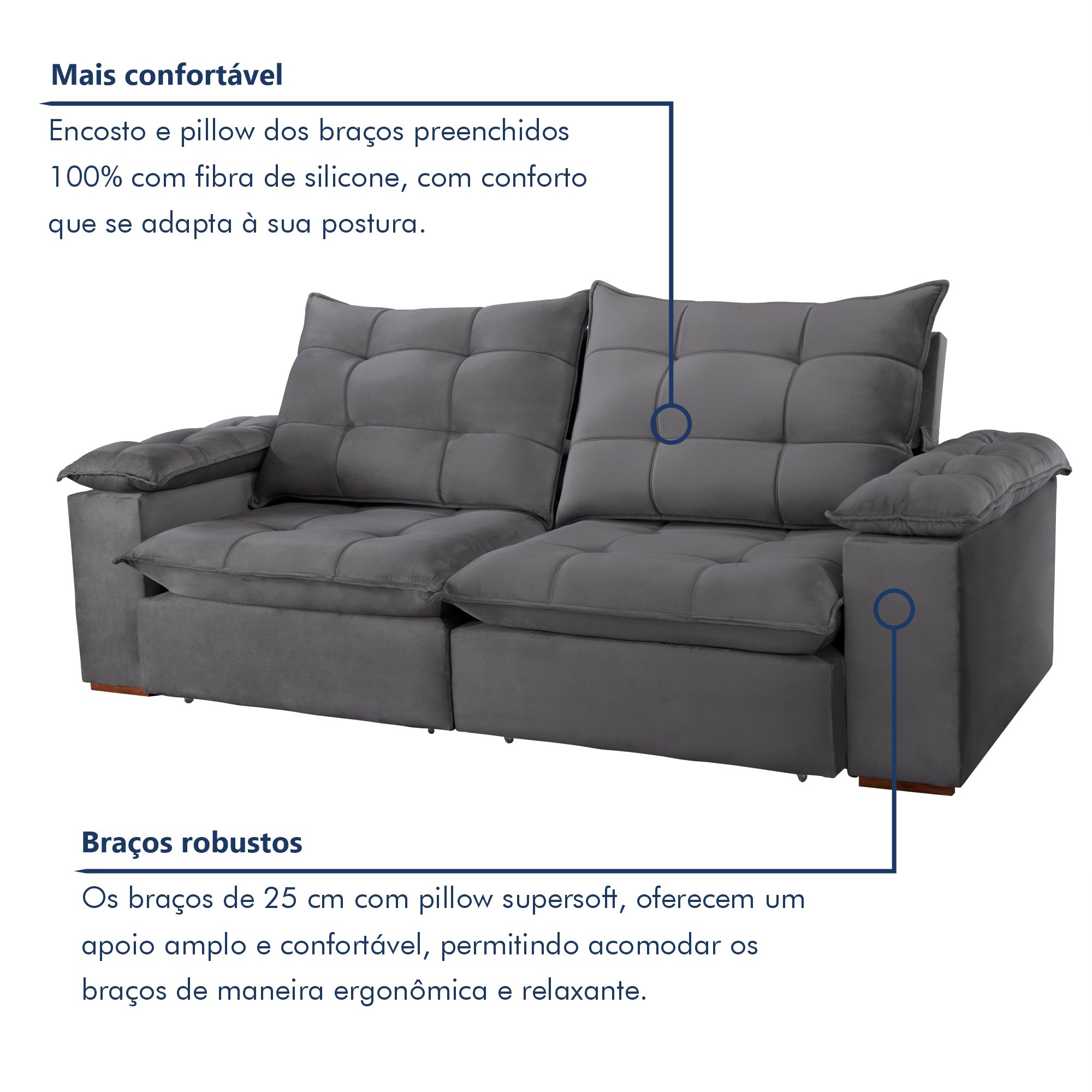 Sofa Retrátil e Reclinável 5 Lugares 290cm Espanha Veludo  - 5