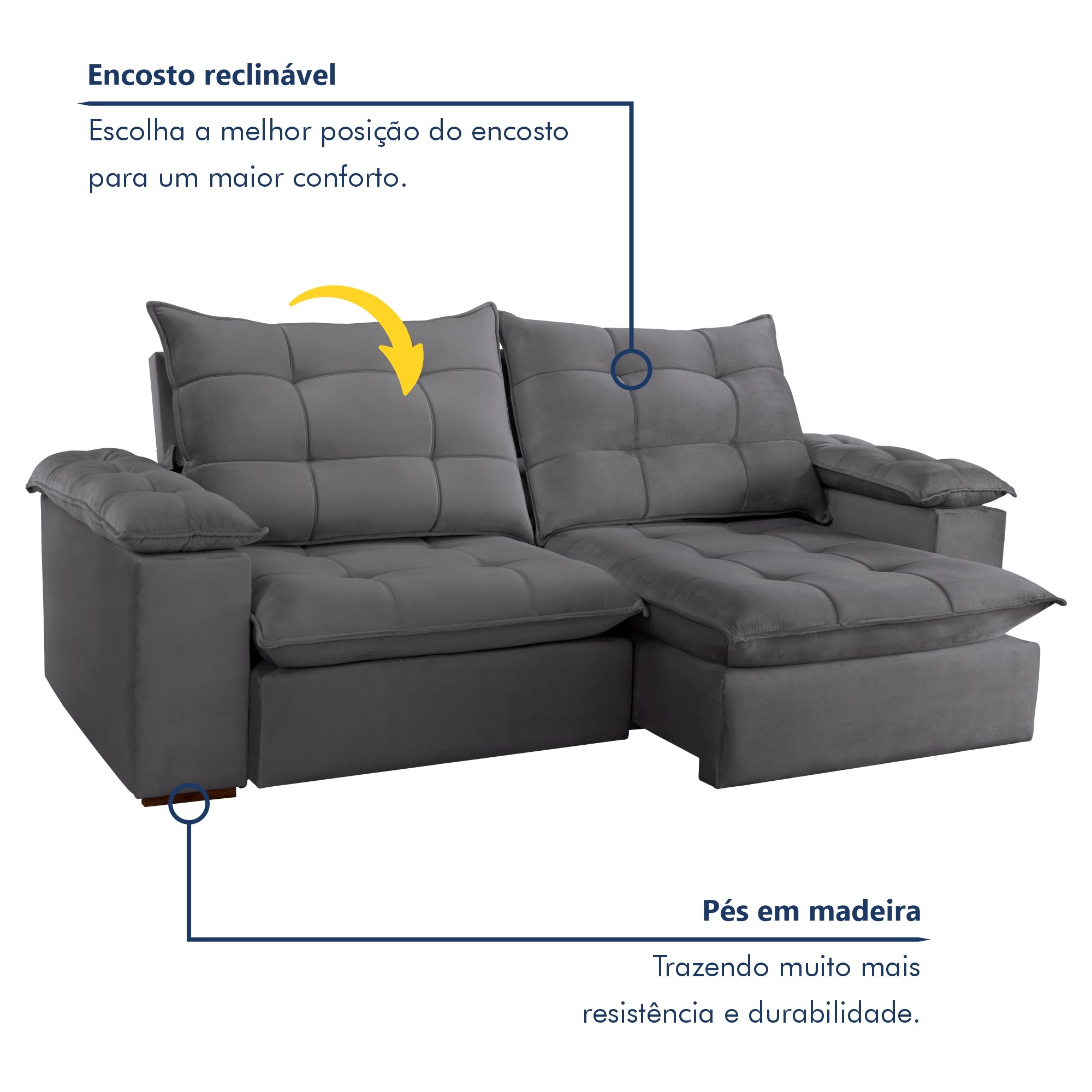 Sofa Retrátil e Reclinável 5 Lugares 290cm Espanha Veludo  - 2