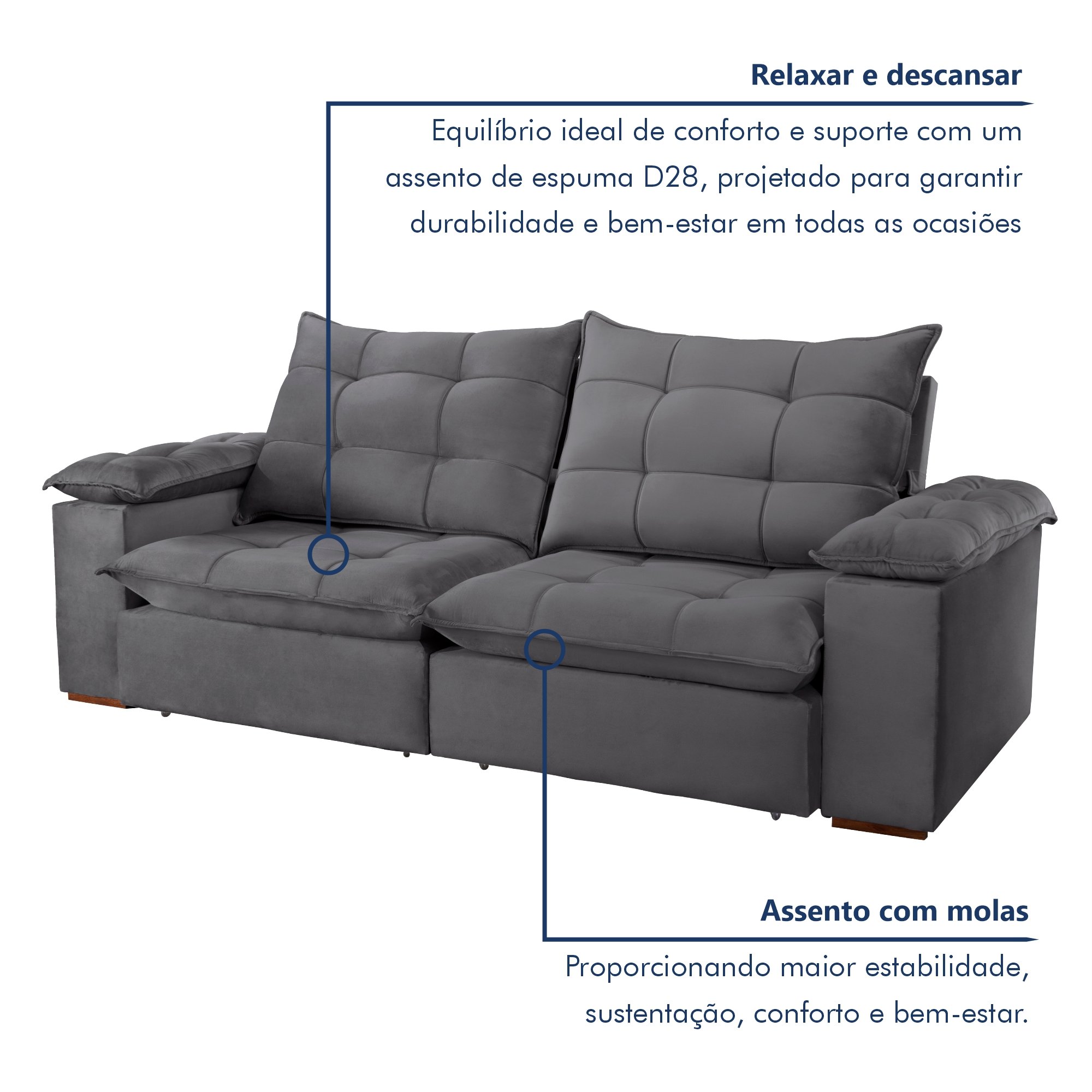 Sofa Retrátil e Reclinável 5 Lugares 290cm Espanha Veludo  - 6