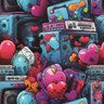 Papel de Parede Gamer 3d Arte Pintura Coraçao Rosa Estilo Grafite Geek Cor Viva Lavavel Sala 6m - 9