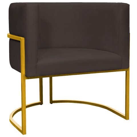 Poltrona Decorativa Para Sala Recepção Escritório Luna Suede Base de Ferro Dourada