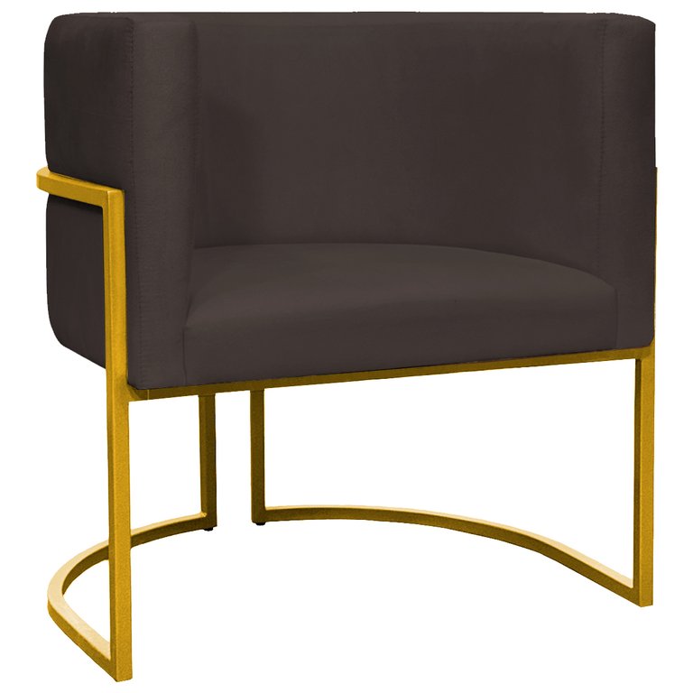 Poltrona Decorativa Para Sala Recepção Escritório Luna Suede Base de Ferro Dourada
