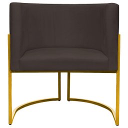 Poltrona Decorativa Para Sala Recepção Escritório Luna Suede Base de Ferro Dourada - 3