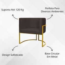 Poltrona Decorativa Para Sala Recepção Escritório Luna Suede Base de Ferro Dourada - 8