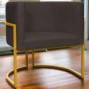 Ver imagem 2 de Poltrona Decorativa Para Sala Recepção Escritório Luna Suede Base de Ferro Dourada