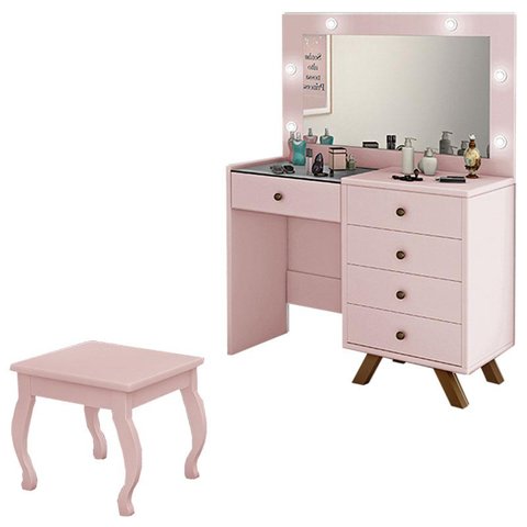Penteadeira Camarim Luna com Banqueta Rose – Luapa Móveis
