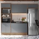 Ver imagem 1 de Cozinha Modulada 4 Peças 8 Portas 1 Nicho para Forno 100% MDF Louro Freijó e Cinza Viena