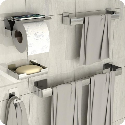 Kit Acessórios Para Banheiro Inox Com Adesivo 5 Peças ELG