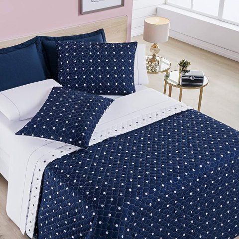 Cobre Leito Solteiro Balls Micropercal 200fios 2pç Marinho Lilly Home Enxovais